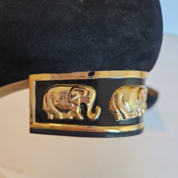 Nina Originals Black Velvet Pumps Gold Elephant Heel Detail Women's 9 Party Glam - Picture 11 of 12